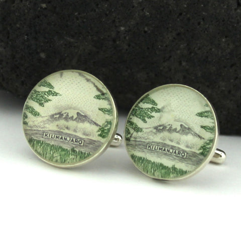 Sterling Silver Kilimanjaro Postage Stamp Cufflinks (Cuff Links)