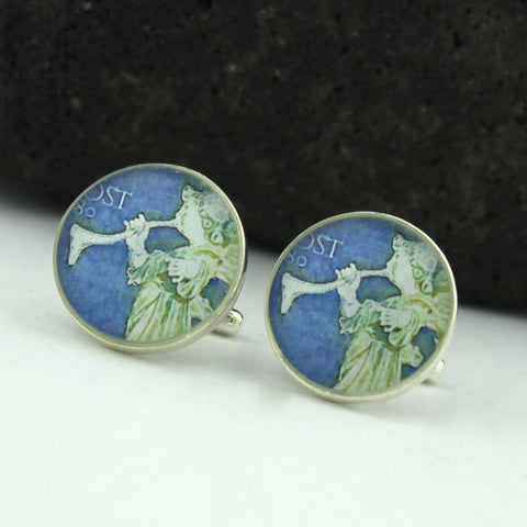 Angel Postage Stamp Sterling Silver Cufflinks (Cuff Links)