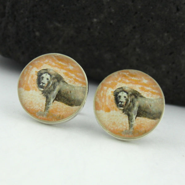 Lion Cufflinks - Vintage African Postage Stamp Sterling Silver Cufflinks (Cuff Links)