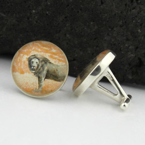 Lion Cufflinks - Vintage African Postage Stamp Sterling Silver Cufflinks (Cuff Links)