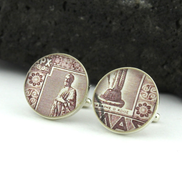 Doctor Sterling Silver Cufflinks (Cuff Links) - Hippocrates - Greece 1940s Postage Stamp