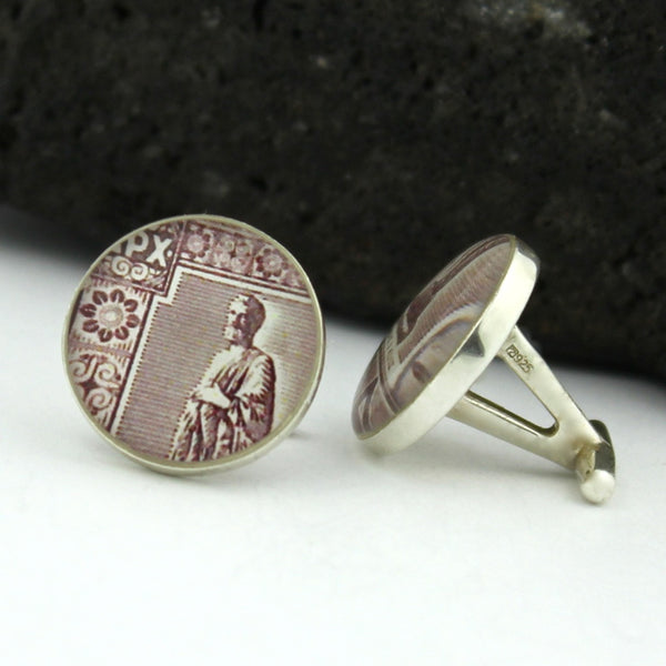 Doctor Sterling Silver Cufflinks (Cuff Links) - Hippocrates - Greece 1940s Postage Stamp
