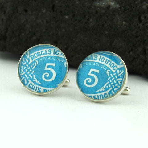 Ireland Blue Cufflinks - Irish Postage Stamp Sterling Silver Cufflinks (Cuff Links)