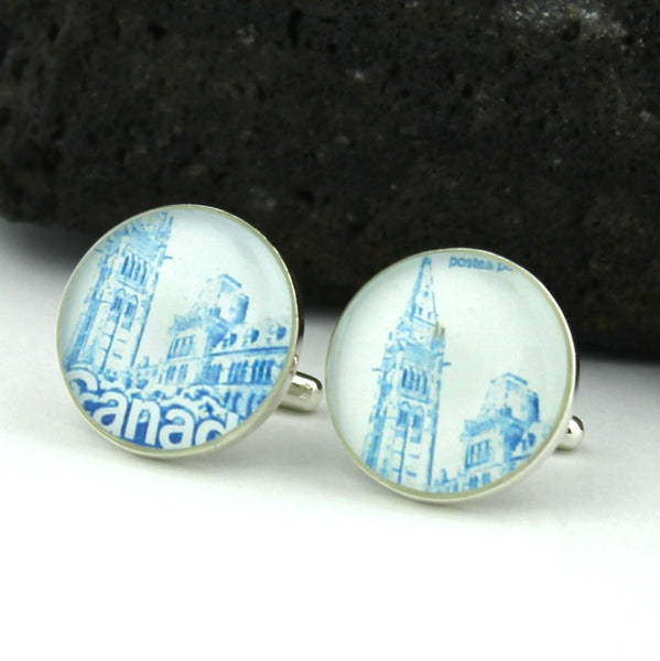 Canadian Parliament Cufflinks - Canadian Postage Stamp Sterling Silver Cufflinks (Ottowa Cuff Links)