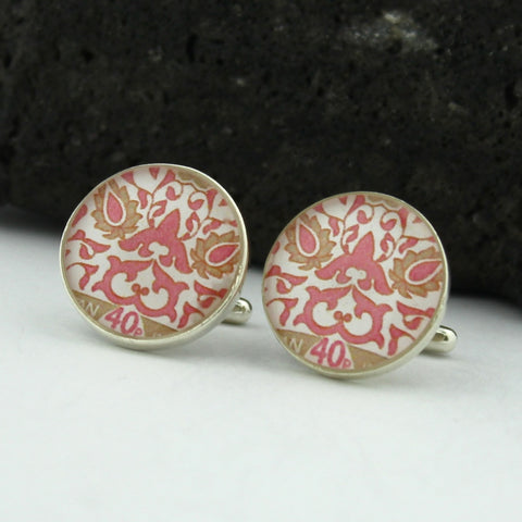 Sterling Silver Pakistan Cufflinks - Pakistan Postage Stamp Sterling Silver Cufflinks (Cuff Links)