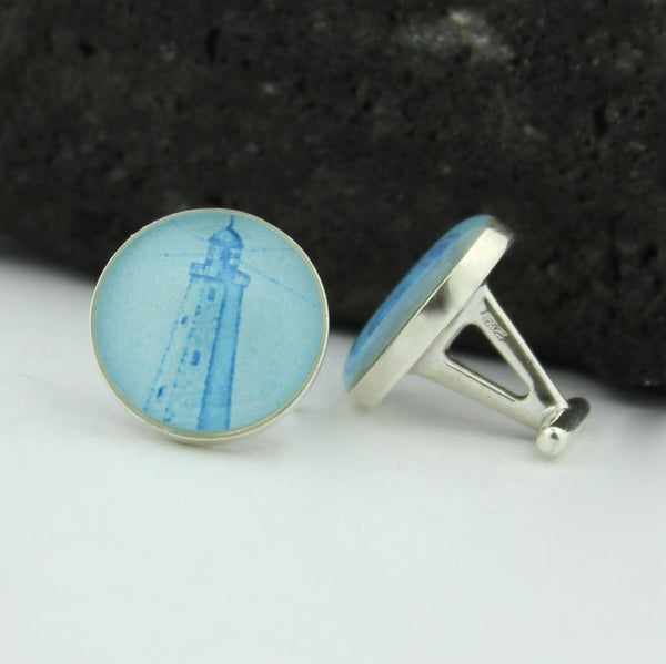 Light House Sterling Silver Cufflinks - U.S. Vintage Postage Stamp Cufflinks (Cuff Links) - Sandy Hook Lighthouse