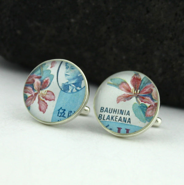 Hong Kong Sterling Silver Cufflinks - Vintage Hong Kong Postage Stamp Cufflinks (Cuff Links)
