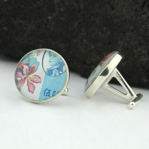 Hong Kong Sterling Silver Cufflinks - Vintage Hong Kong Postage Stamp Cufflinks (Cuff Links)