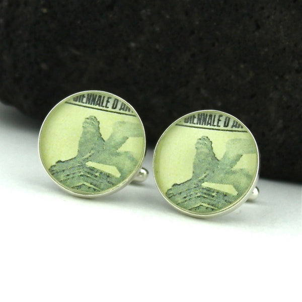 Venice Sterling Silver Cufflinks - Vintage Italian Postage Stamp Cufflinks (Cuff Links) - Italy Venice Lion