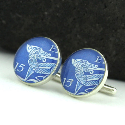Irish Hound Sterling Silver Cufflinks - Vintage Irish Postage Stamp Sterling Silver Cufflinks (Cuff Links)