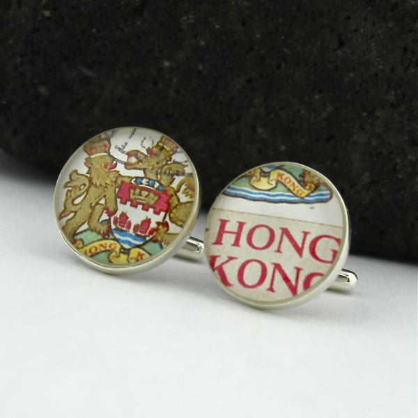 Hong Kong Sterling Silver Cufflinks - Vintage Hong Kong Postage Stamp Cufflinks (Cuff Links)