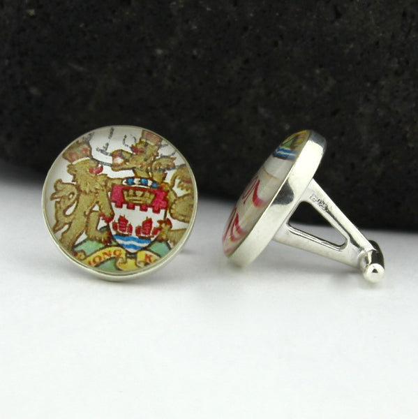 Hong Kong Sterling Silver Cufflinks - Vintage Hong Kong Postage Stamp Cufflinks (Cuff Links)