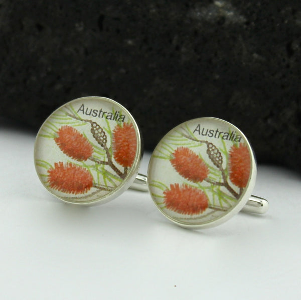 Australian Sterling Silver Cufflinks - Vintage Australian Postage Stamp Sterling Silver Handmade Cufflinks (Cuff Links)