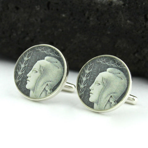 French Vintage Postage Stamp Sterling Silver Cufflinks (Cuff Links) - Marianne
