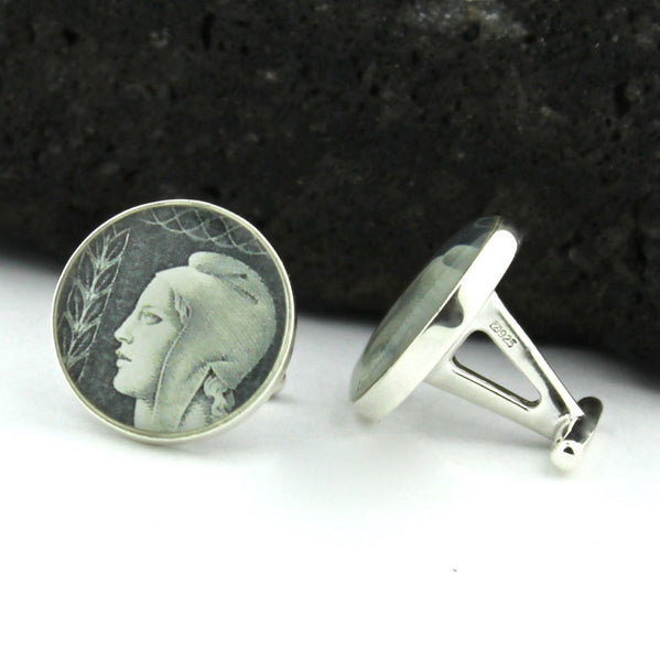 French Vintage Postage Stamp Sterling Silver Cufflinks (Cuff Links) - Marianne