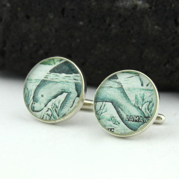 Sterling Silver Manatee Cufflinks -  Dogong Cufflinks (Cuff Links)