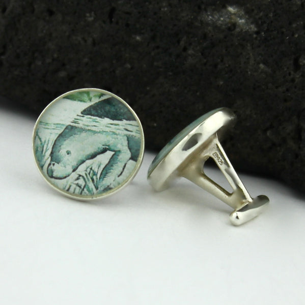 Sterling Silver Manatee Cufflinks -  Dogong Cufflinks (Cuff Links)