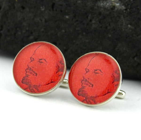 Sterling Silver Lenin Cufflinks - Romanian Postage Stamp Cufflinks (Cuff Links)