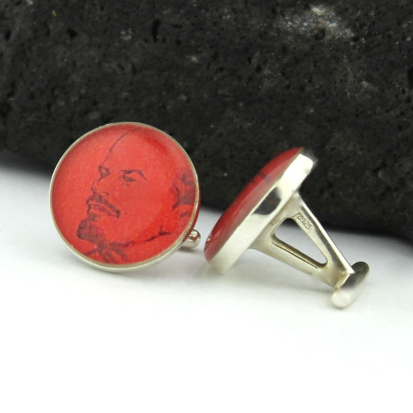 Sterling Silver Lenin Cufflinks - Romanian Postage Stamp Cufflinks (Cuff Links)