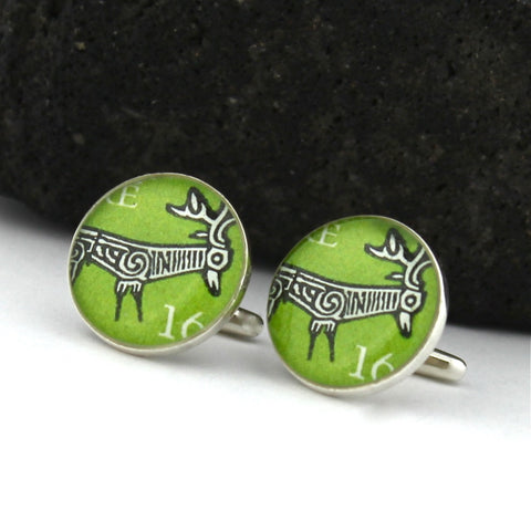 Sterling Silver Irish Stag Cufflinks - Vintage Irish Postage Stamp Cufflinks (Cuff Links)