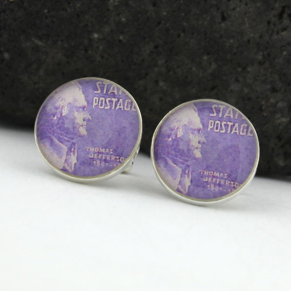 Thomas Jefferson Sterling Silver Cufflinks - Vintage U.S. Postage Stamp Cufflinks (Cuff Links) - Thomas Jefferson