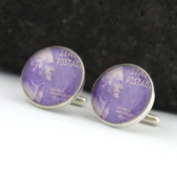 Thomas Jefferson Sterling Silver Cufflinks - Vintage U.S. Postage Stamp Cufflinks (Cuff Links) - Thomas Jefferson