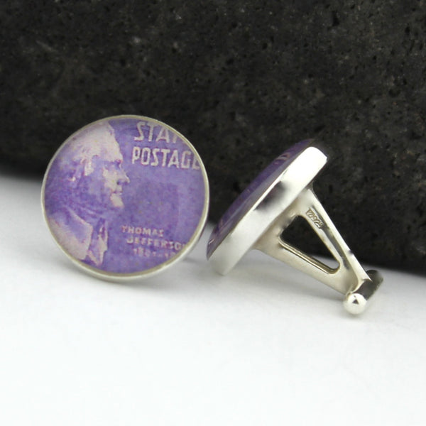 Thomas Jefferson Sterling Silver Cufflinks - Vintage U.S. Postage Stamp Cufflinks (Cuff Links) - Thomas Jefferson