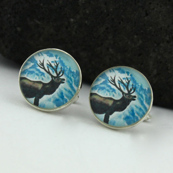 Stag Sterling Silver Cufflinks - Vintage Italian Postage Stamp Cufflinks (Cuff Links)