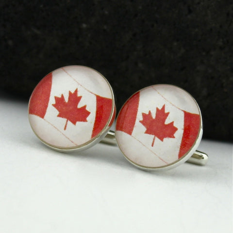 Canada Sterling Silver Cufflinks - Canadian Flag Cufflinks (Cuff Links)