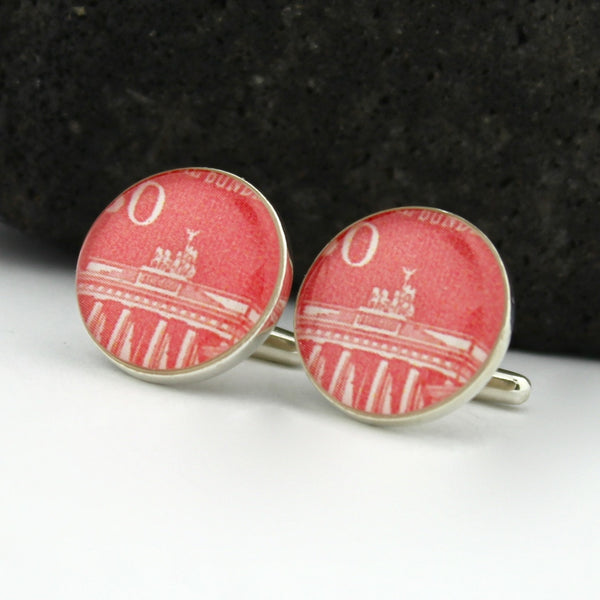 Brandenburg Gate Cufflinks - German Postage Stamp Sterling Silver Cufflinks (Germany Cuff Links)