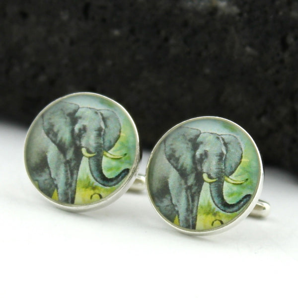 Elephant Sterling Silver Cufflinks - Vintage West African Postage Stamp Cufflinks (Cuff Links)