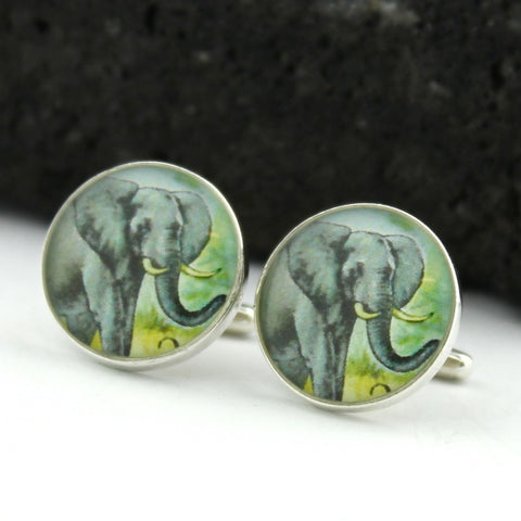 Elephant Sterling Silver Cufflinks - Vintage West African Postage Stamp Cufflinks (Cuff Links)