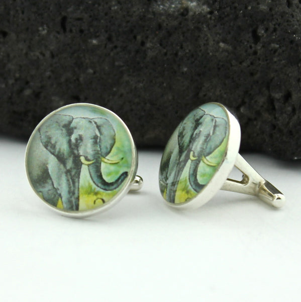 Elephant Sterling Silver Cufflinks - Vintage West African Postage Stamp Cufflinks (Cuff Links)