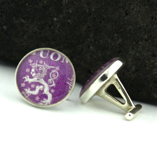 Finland Sterling Silver Cufflinks - Vintage Finnish Postage Stamp Cufflinks (Cuff Links) - Finland