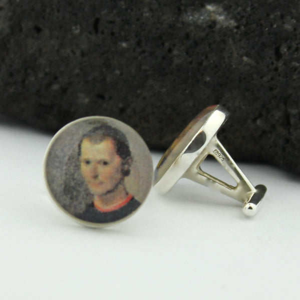 Niccolo Machiavelli Sterling Silver Cufflinks - Vintage Italian Postage Stamp Cufflinks (Cuff Links) - Italy