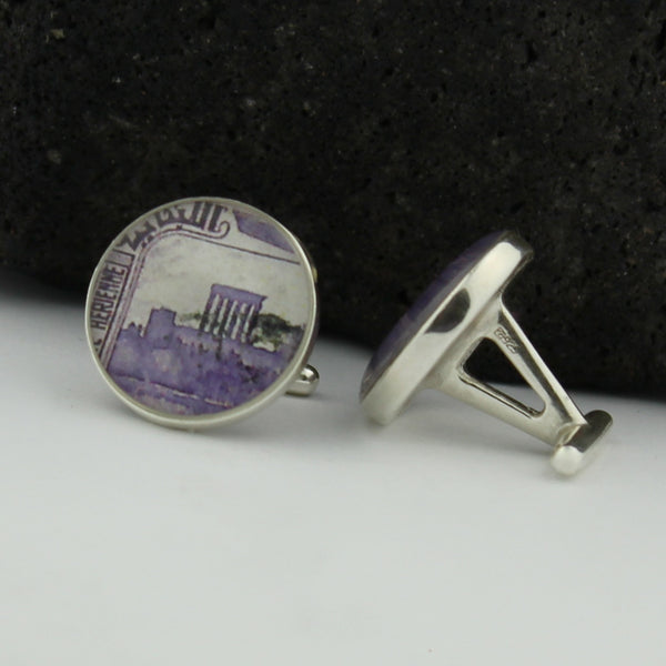 Lebanon Sterling Silver Cufflinks - Lebanese Vintage Postage Stamp Handmade Cufflinks - Baalbeck (Baalbek)
