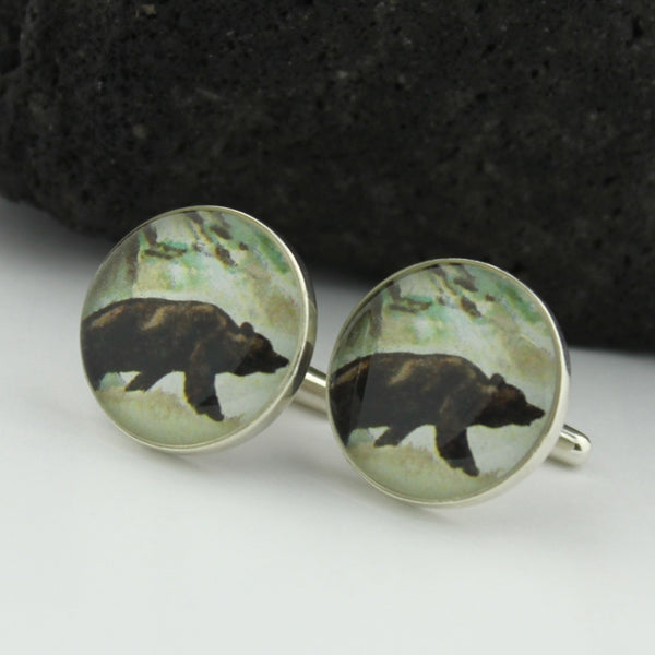 Sterling Silver Bear Cufflinks - Italian Postage Stamp Sterling Silver Cufflinks (Italy Cuff Links)