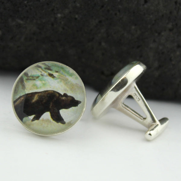 Sterling Silver Bear Cufflinks - Italian Postage Stamp Sterling Silver Cufflinks (Italy Cuff Links)