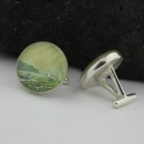 Sterling Silver Sailing Cufflinks  - Vintage New Zealand Postage Stamp Sterling Silver Cufflinks (Cuff Links) - New Zealand Handmade Cufflinks - Sailor