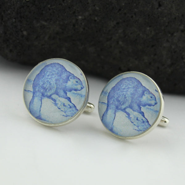 Sterling Silver Beaver Cufflinks - Canadian Cufflinks (Canada Cuff Links)