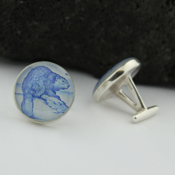 Sterling Silver Beaver Cufflinks - Canadian Cufflinks (Canada Cuff Links)