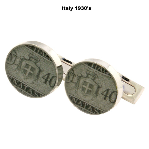 Men's Cufflinks - Italy 1930's Vintage Postage Stamp + Sterling Silver